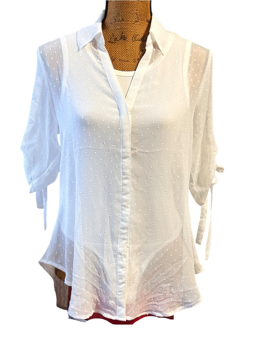 NEW EXPRESS White Sheer Dot Button-Front Women’s Blouse